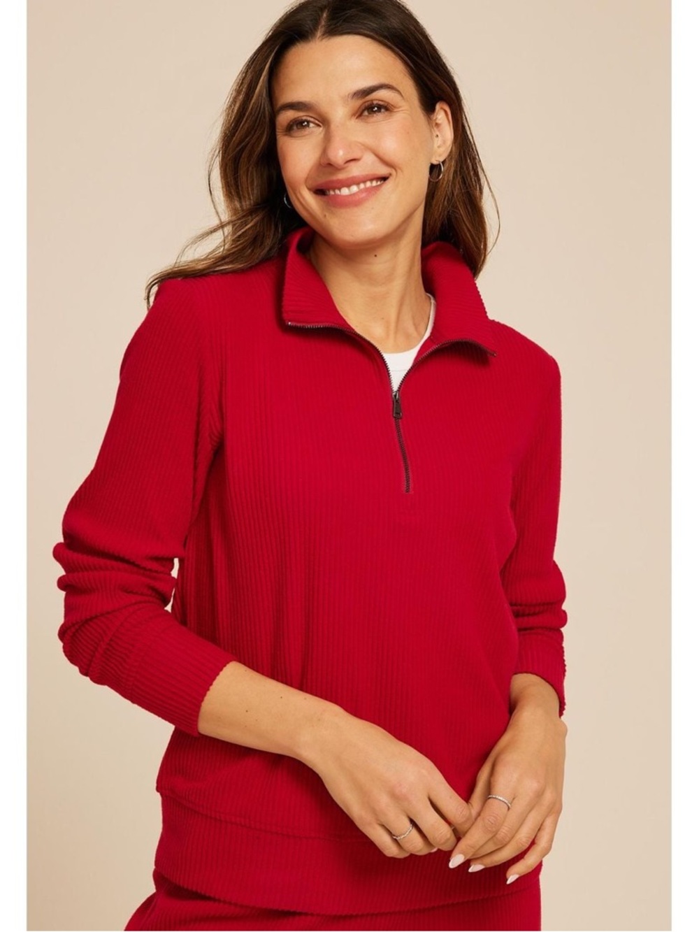 Maurices XL Cozy Ribbed Knit Quarter Zip Sweatshirt red